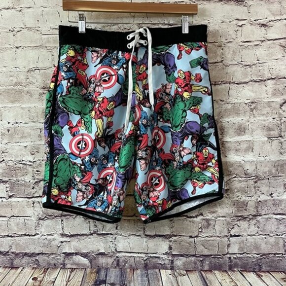 Marvel Iron Man Captain America Hulk Comic Swim Trunks - Picture 1 of 12